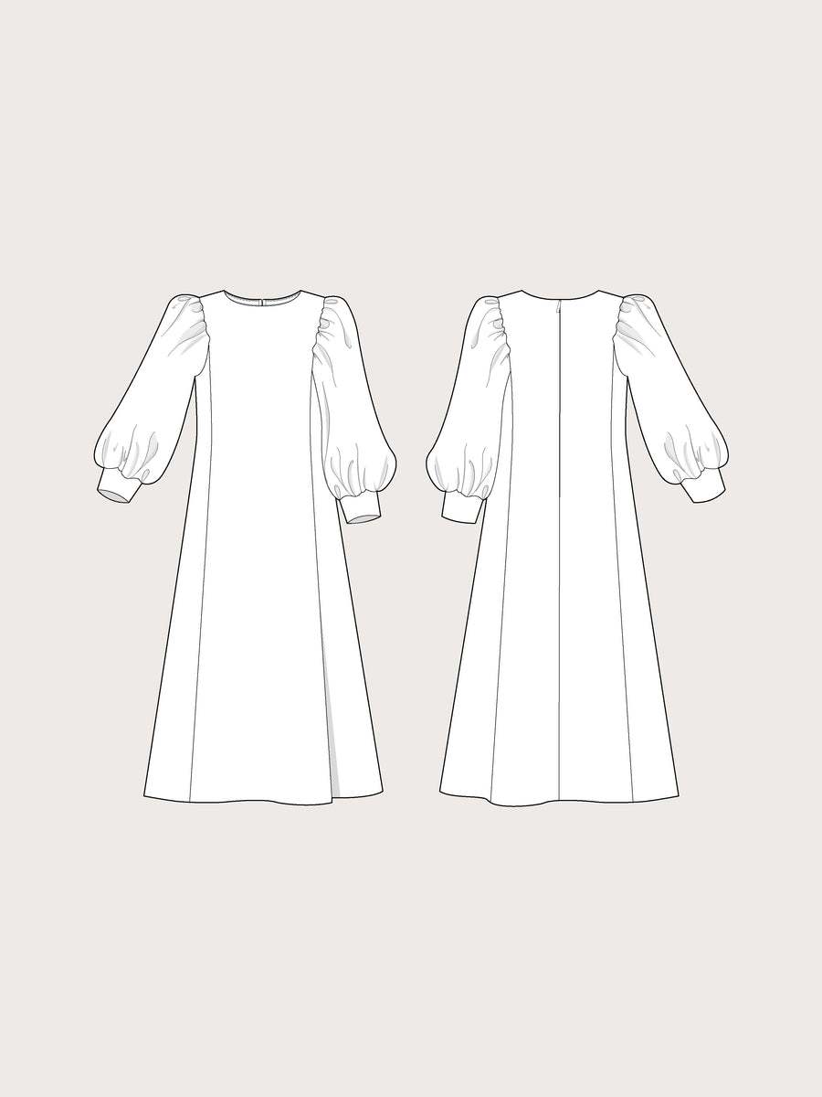 long sleeve dress drawing Women Long Sleeve Maxi Poet Sleeve Dress Design Vector Fashion Flat Sketch Template Stock Illustration