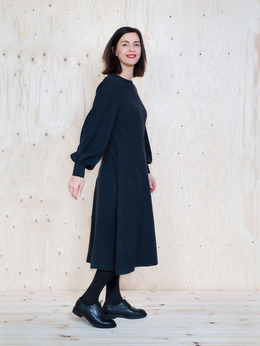 a-line dress pattern with sleeves Silversaga Patterns Ophelia Dress and Top The Fold Line